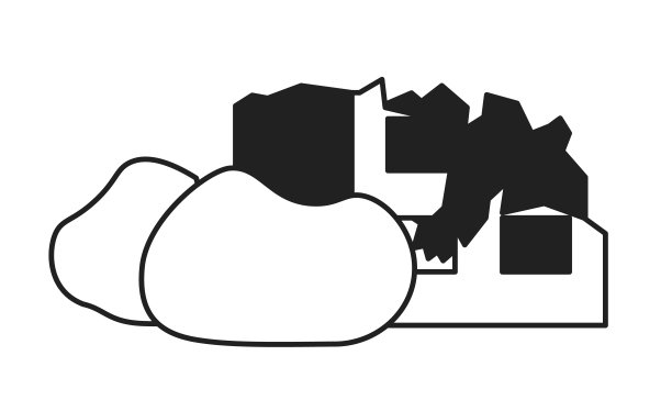 被摧毁的房地产建筑单色平面矢量对象图片下载