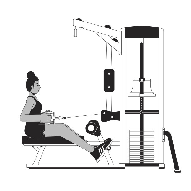 女人抓电缆附件上的机器平线黑白矢量字符图片下载