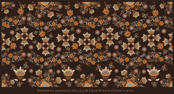 G无缝图案老式手绘花卉艺术图片下载