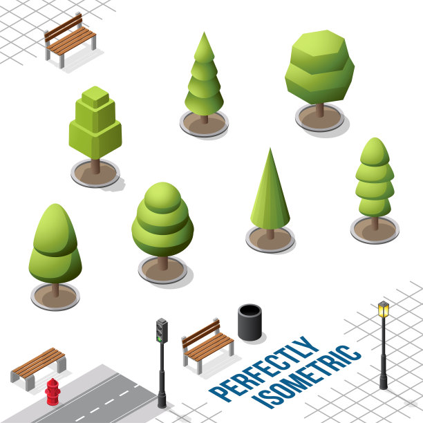 等距树集39孤立在白色图片下载