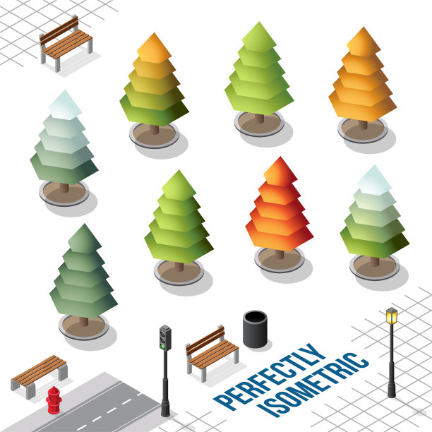 等距树集14孤立在白色图片下载