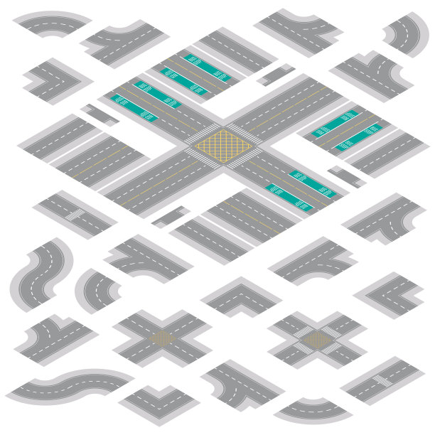 等距浅灰色主要街道和道路建设工具包图片下载
