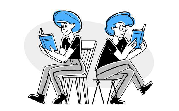 阅读书籍矢量大纲插图，教育自我教育或休息放松阅读小说文学。图片下载