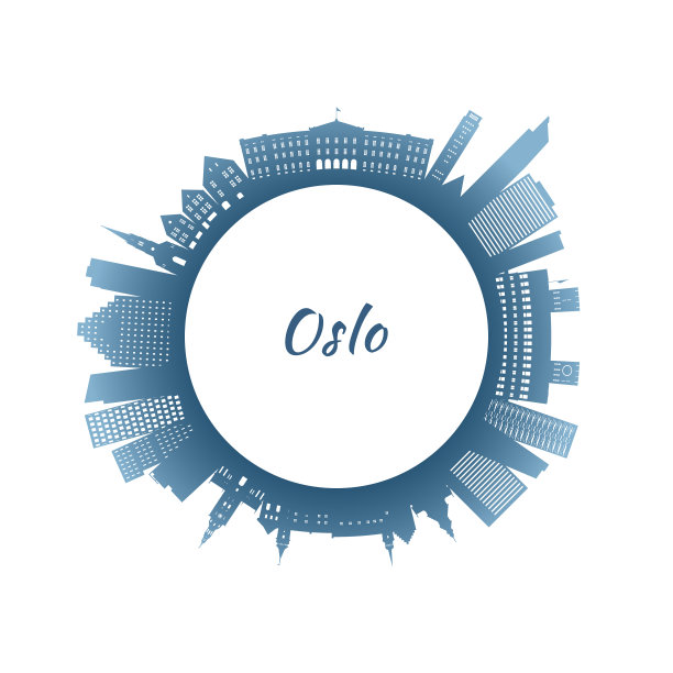 奥斯陆天际线上五颜六色的建筑。圆形的风格。股票矢量插图。图片下载