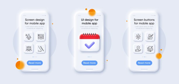 保险手、医务人员和铝矿物线条图标包，Web应用3D手机模型矢量素材图片下载
