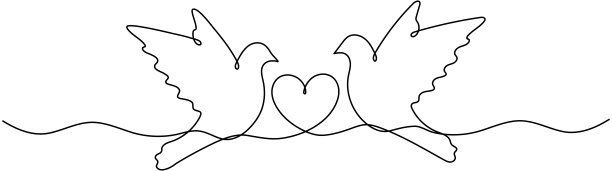 鸽子以心形连续一线绘制。图片下载