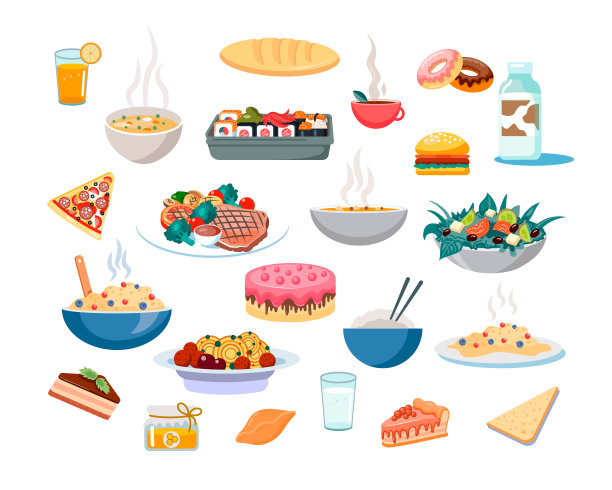 一个大型的食物载体。早餐，午餐和晚餐，糕点和甜点，快餐图片下载