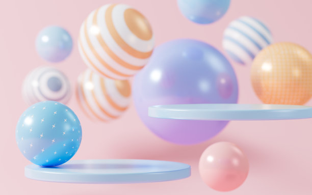 卡通彩色和弹跳的球体，3d渲染。图片下载