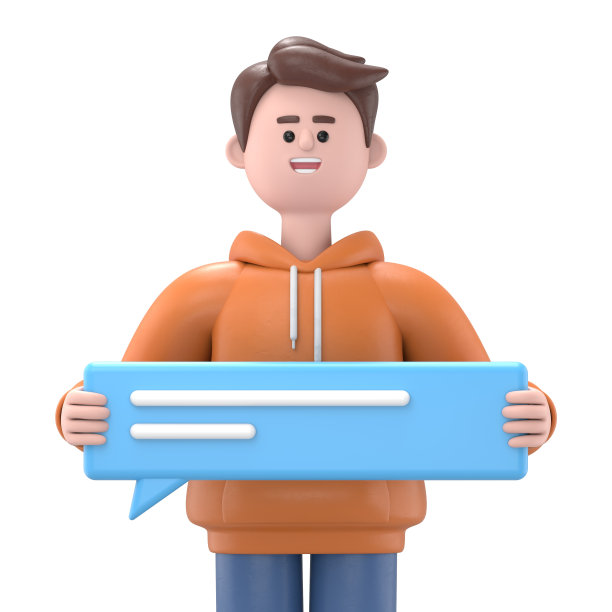 三维插图微笑的商人卡迪尔持有文本气泡云图标隔离在白色背景。社交网络信息概念。3d渲染插图。图片下载