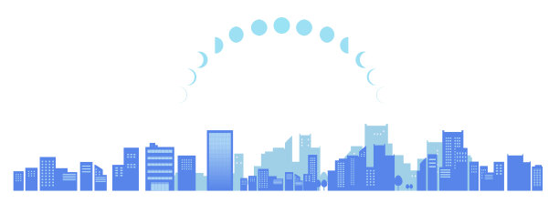 月相和夜景的剪影插图图片下载