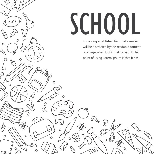 涂鸦学校的图标。手绘学习教育。学习用品和创意元素。图片下载