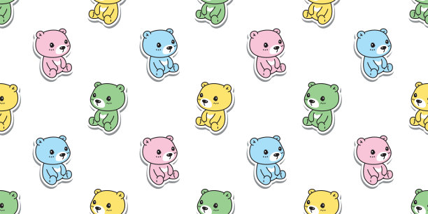 熊极地无缝图案坐泰迪彩色卡通矢量礼品包装纸瓷砖背景重复壁纸围巾孤立涂鸦插图设计图片下载