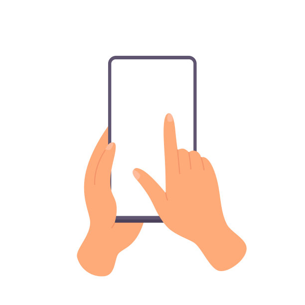 双手垂直握住空白屏幕的手机。人们用右手拇指和食指触摸智能手机显示屏。手机模型。平面卡通矢量插图图片下载