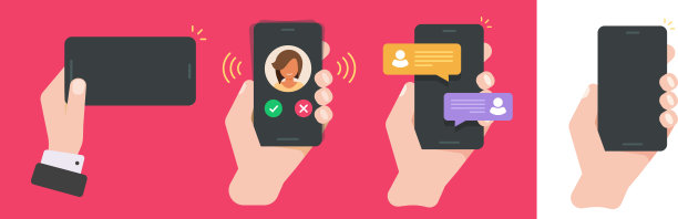 手机手机屏幕空白握手矢量，手机短信通话通知app图文平面卡通，智能手机振铃来电震动图标，智能手机模型集图片剪贴画图片下载