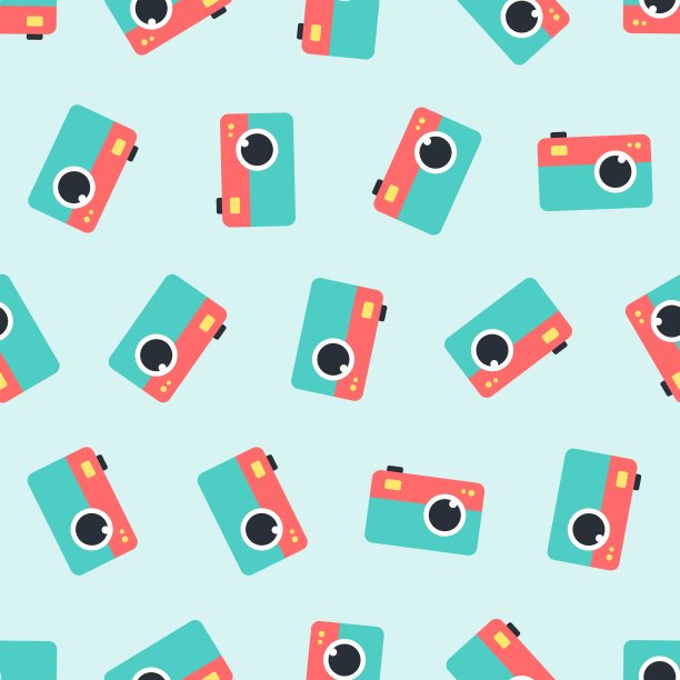 相机无缝图案。适用于背景，壁纸，织物，纺织品，包装纸，印刷材料，和更多。图片下载