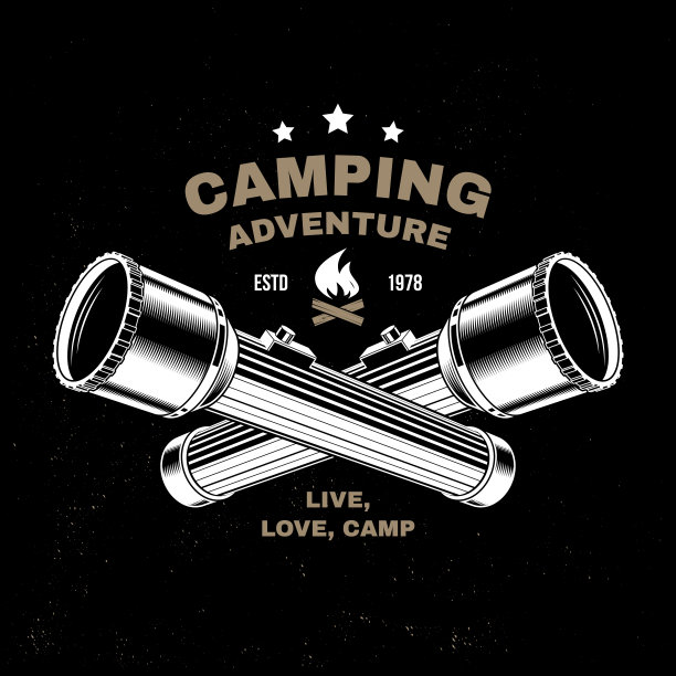 露营的时间。生活，爱，露营。户外探险。矢量插图。概念衬衫或徽章，印刷品，邮票，补丁或t恤。复古排版设计与露营手电筒剪影图片下载