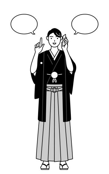 一名男子在打电话时穿着带帽徽的袴。图片下载