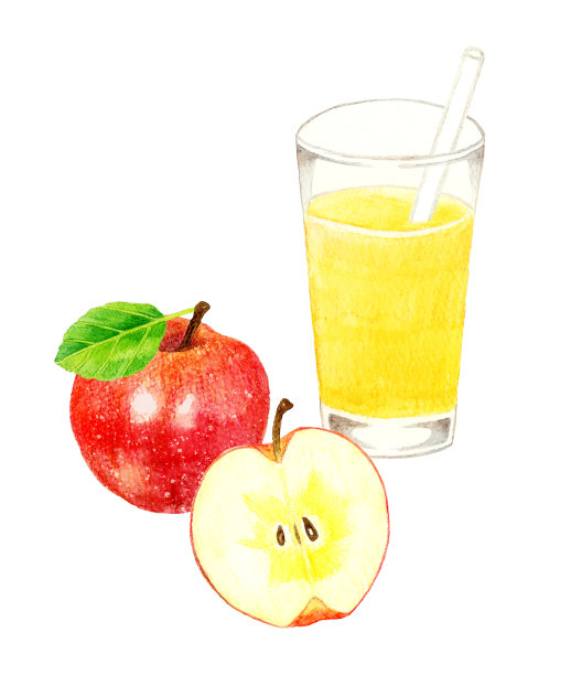 一套苹果汁和苹果。手绘水彩插图的水果和饮料。图片下载