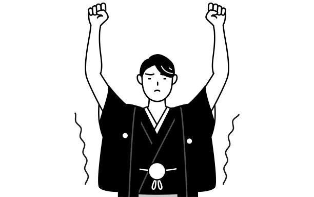 男子穿着袴，胸冠伸展，站得很高。图片下载