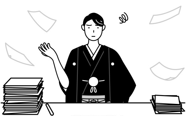 男人穿着Hakama与crest谁是厌倦了他的无组织的业务。图片下载