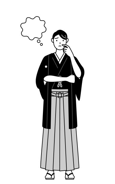 一名男子穿着带冠的袴衣，一边挠脸一边思考。图片下载