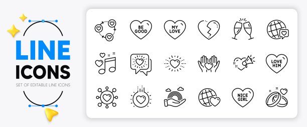 心，约会和好女孩线图标。用于web应用程序。矢量图片下载