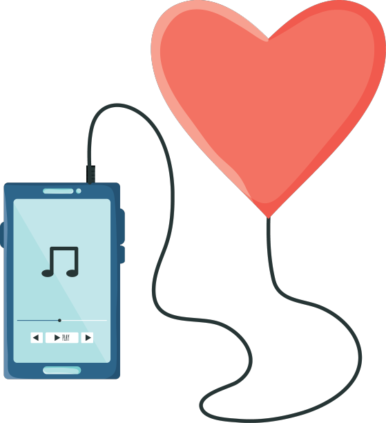 智能手机与音乐播放器应用程序和心脏图片下载