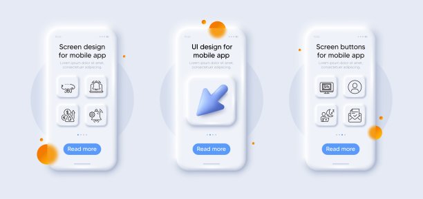 通知铃声，照片缩略图和燃料价格线图标包。用于web应用程序。3d手机模型。向量图片下载