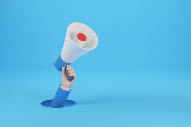 手拿着扩音器从洞里出来。3 d演示。图片下载