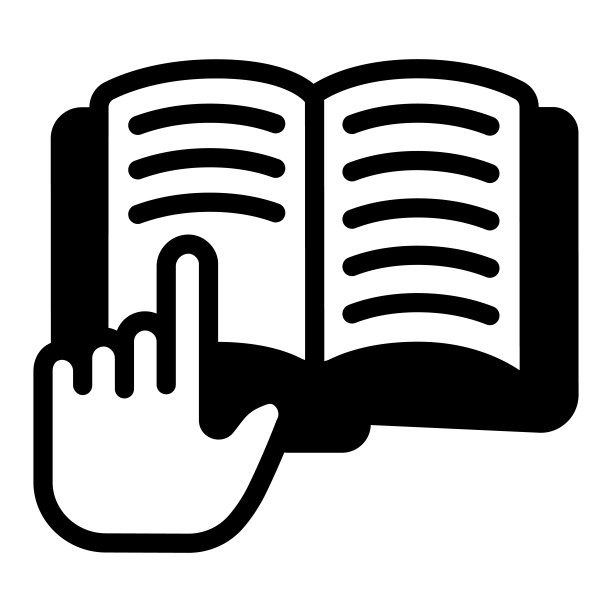 手与食指在书固体图标，儿童图书日的概念，打开书矢量标志在白色背景，食指字形风格的移动概念网页设计。矢量图形。图片下载