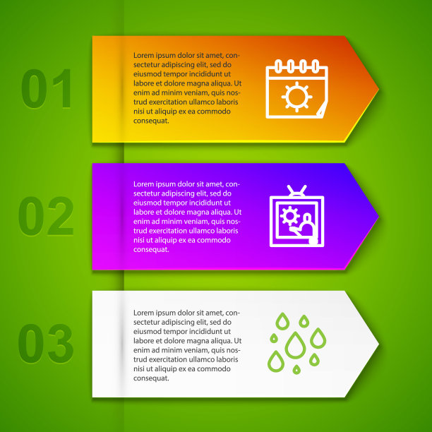 设置线日历和太阳，天气预报，水滴和指南针。业务信息图表模板。向量图片下载