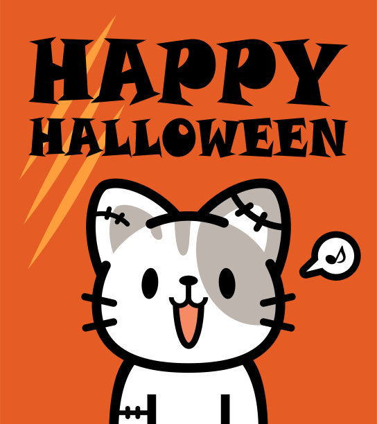 可爱的万圣节角色设计：僵尸三花猫图片下载