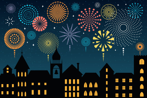 城市夜空中五彩缤纷的烟花图片下载