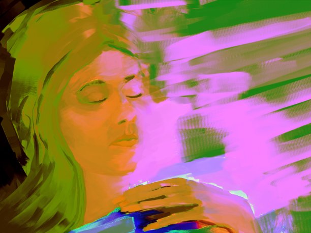 一个闭着眼睛睡觉的年轻女子的肖像，具象表现主义风格图片下载