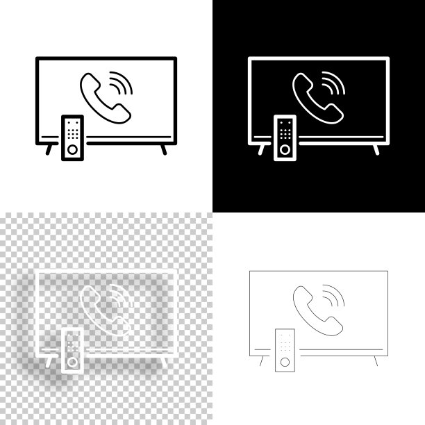 有来电的电视。图标设计。空白，白色和黑色背景-线图标图片下载