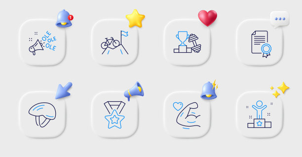 手臂力量、山地自行车和获胜者线性图标矢量素材图片下载