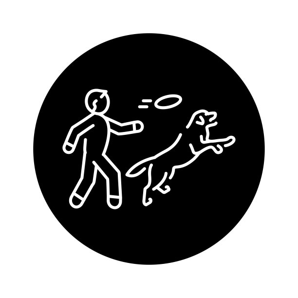 玩宠物在飞盘颜色线图标。狗的训练。图片下载