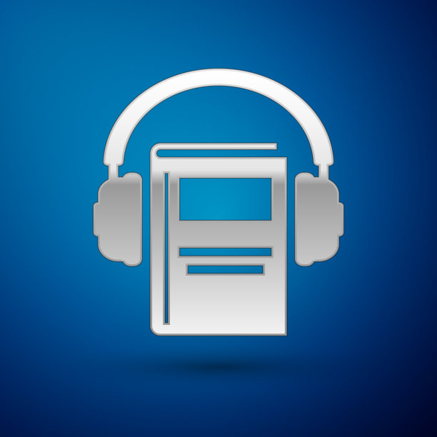 银色有声书图标孤立的蓝色背景图片下载