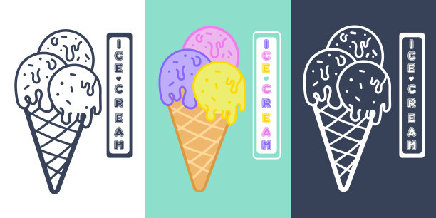 一组黑白相间的照片，上面有角和三个冰淇淋球图片下载