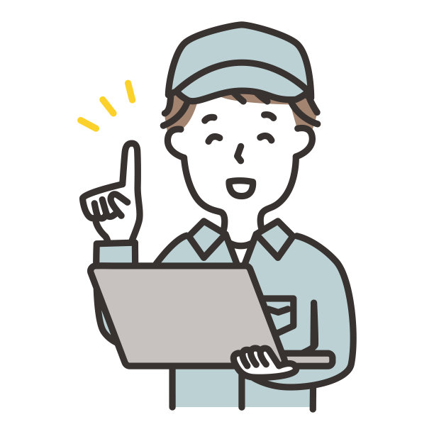 穿工装戴帽子的男人拿电脑指路插画图片下载