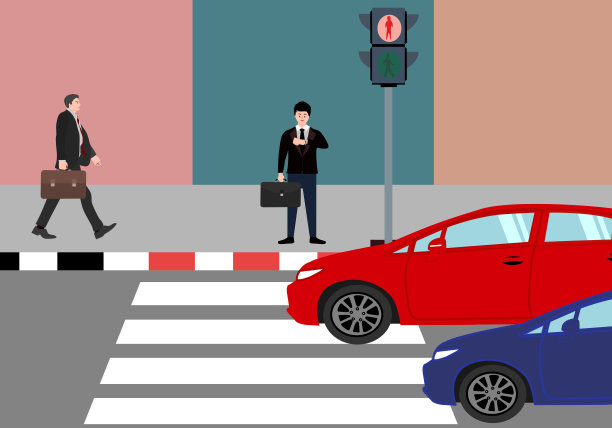 等待交通标志的商人穿过马路。图片下载