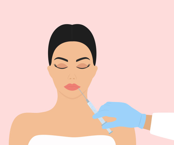 年轻女子在嘴唇上注射填充物。唇术。美容医学概念图片下载