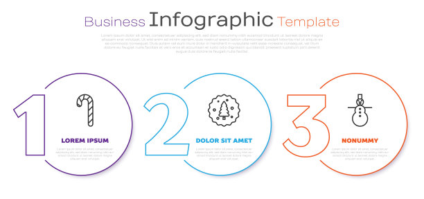 设置线圣诞糖果手杖与条纹，饼干或饼干与巧克力和圣诞雪人。业务信息图表模板。向量图片下载