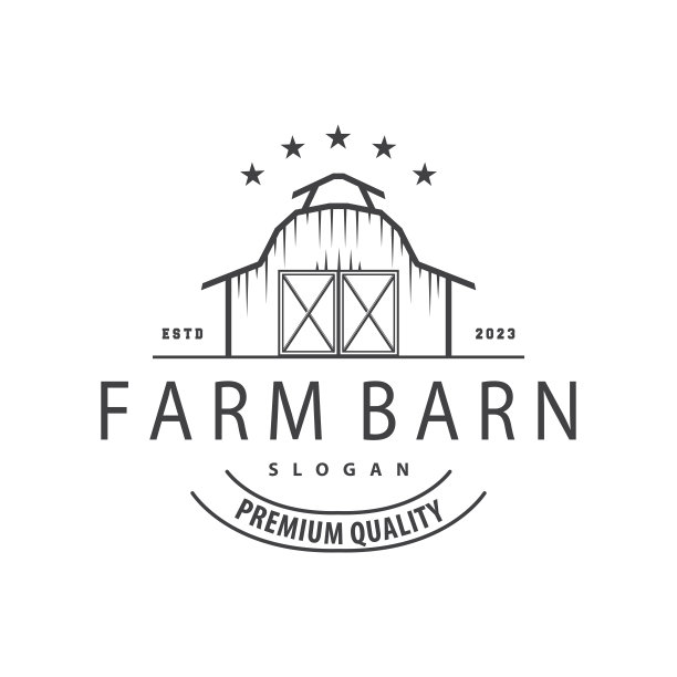 农业农场谷仓标志，简单的复古风格复古建筑模板插图设计图片下载