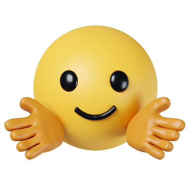 3d拥抱表情。拥抱的表情符号。幸福的黄脸，张开双手和微笑的眼睛。图标隔离在灰色背景。3d渲染图。剪切路径。图片下载