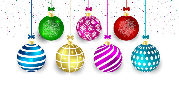 一套现实的闪亮多彩的挂圣诞小玩意孤立在白色的背景图片下载