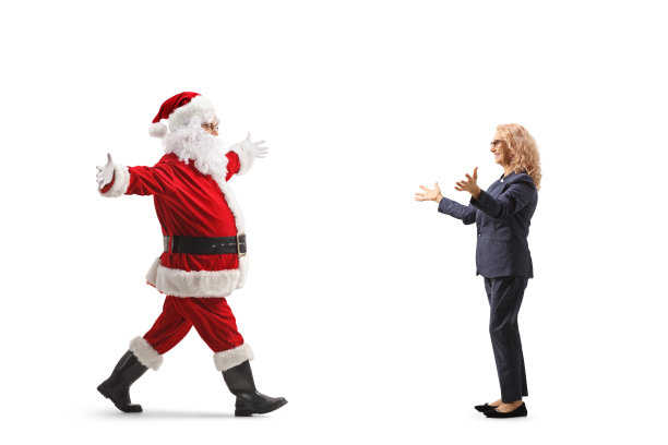 圣诞老人与女商人会面的全身侧面照图片下载