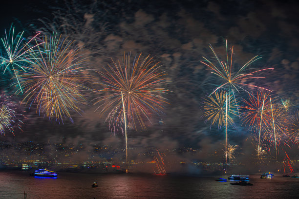 庆祝新年，烟花漫过大海图片下载