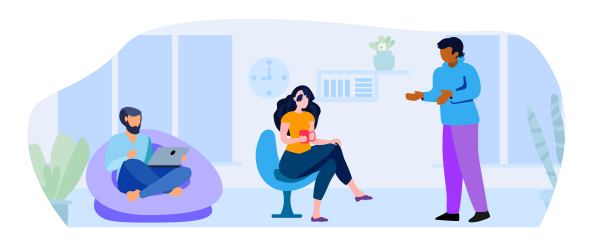 卡通里的年轻人坐在家里客厅的扶手椅上。卡通平面矢量插图图片下载