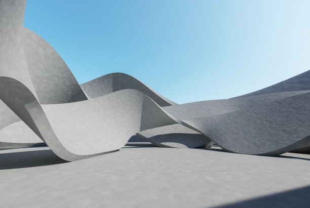 现代风格抽象建筑混凝土表面与蓝天背景3d渲染图片下载